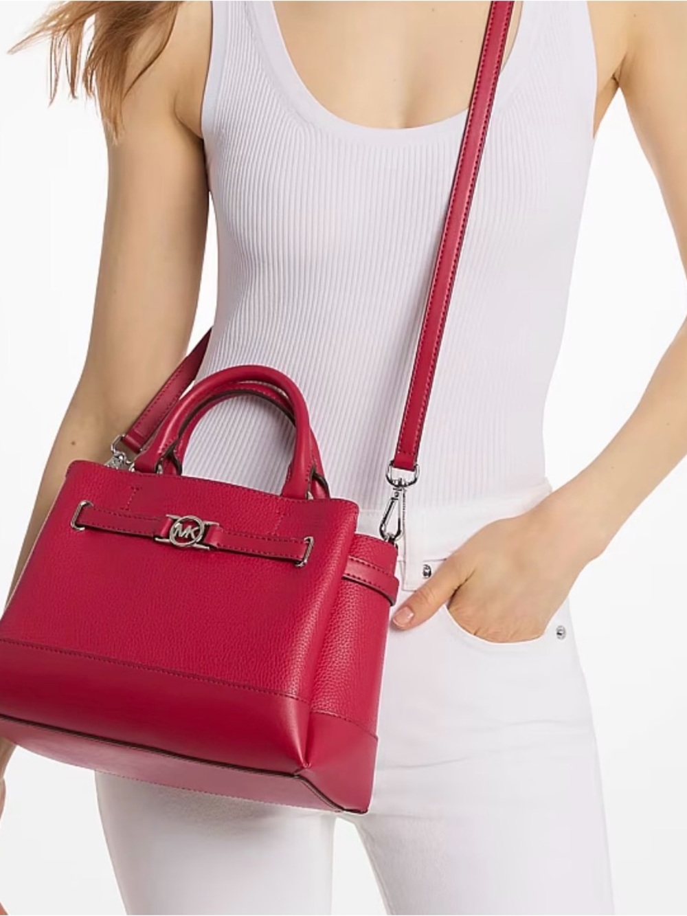 NWT Michael Kors Reed Small Pebbled Leather Satchel in Dark Raspberry - Picture 3 of 8